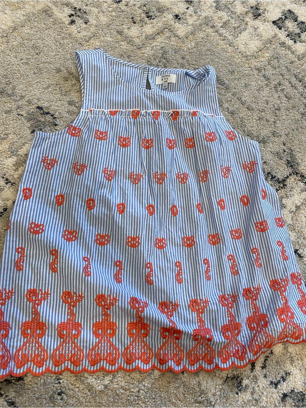 Crown & Ivy Striped Sleeveless blouse with Orange Embroidery